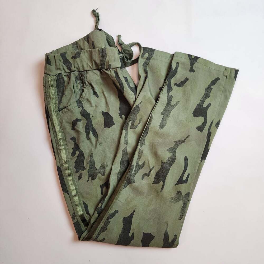 Made in Italy Camo Pants One Size Olive Green Military Streetwear Y2K Grunge